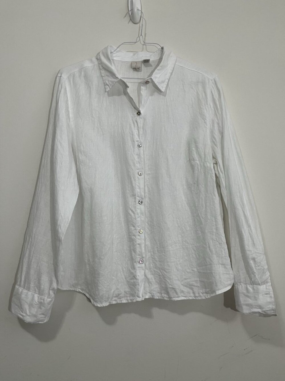 Joie Perfect 100% Linen Shirt Size L White Fitted Button Front Vacation Coastal
